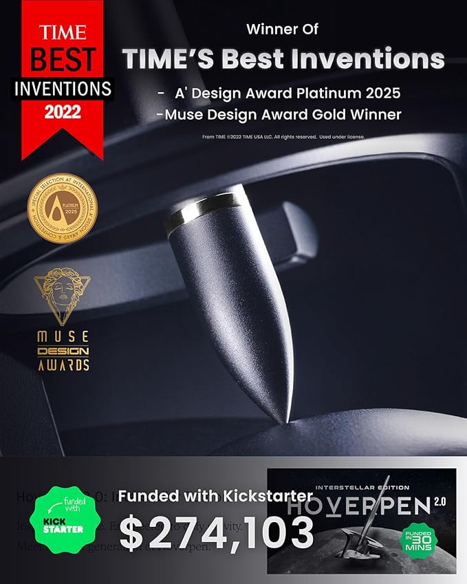 novium Hoverpen Interstellar - Space Black, Ballpoint Pen, Unique Conversational Starter, Premium Futuristic Design, Precision Flow Ink, Schmidt Ballpoint Cartridges