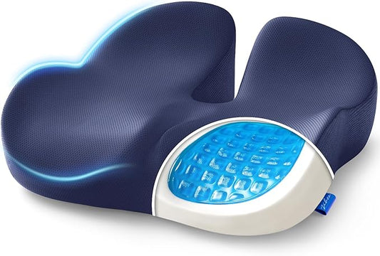 ZIKEE Car Seat Cushion for Driving with Cooling Gel, Ergonomic Memory Foam Seat Cushion for Car Provides Sciatica, Back, Tailbone Pain Relief and Intimate Ventilation, Anti-Slip & Breathable Cover