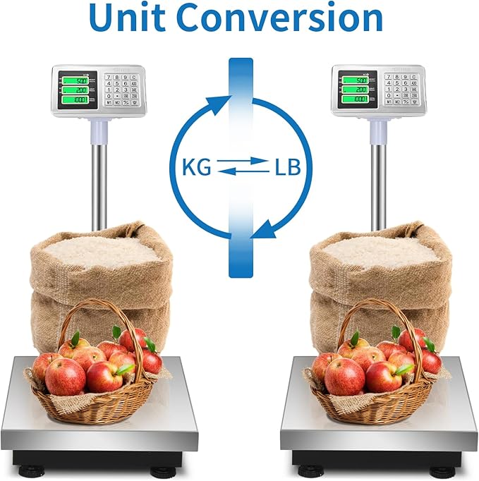 TUFFIOM 661lbs Weight Electronic Platform Scale,Stainless Steel High-Definition LCD Display,Digital Floor Heavy Duty Scales,Perfect for Luggage Package Price Computing Postal Shipping Mailing