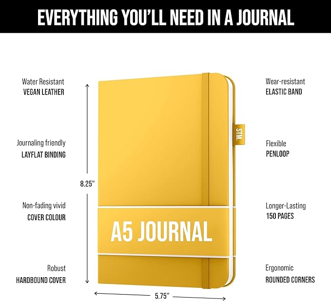 Scribbles That Matter A5 Bullet Dotted Journal Notebook | Vegan Hard Cover, 120gsm bleedproof thick paper, 150 pages, 5.75 x 8.5in, 2 bookmarks, tab stickers, penloop | For Work | Grey