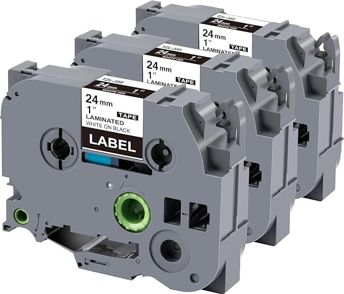 Weemay 3 Pack TZe355 24mm White on Black Laminated Label Tape Compatible with Brother Label Maker Tape TZe-355 TZe 355 TZ-355 TZ355 for PTouch PT-E500 PT-D600 PT-P750W PT-P900W Printer, 1 In x 26.2 ft