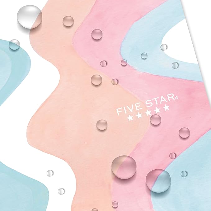 Five Star Spiral Notebook + Study App, 1 Subject, Wide Ruled, 8" x 10-1/2", 80 Sheets, Fights Ink Bleed, Water Resistant Cover, Pastel Waves (930060F)