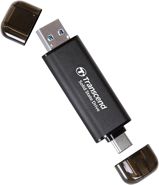 Transcend 2TB External SSD, Up to 1,050MB/s, Dual USB Hard Drive for Tesla, iPhone15,16&iPad&Mac, Steam Deck/ROG Ally/MSI Claw/Windows/Android/PS5/Smart TV, 2-in-1 Type C &A, USB 3.2 Gen2 Portable SSD