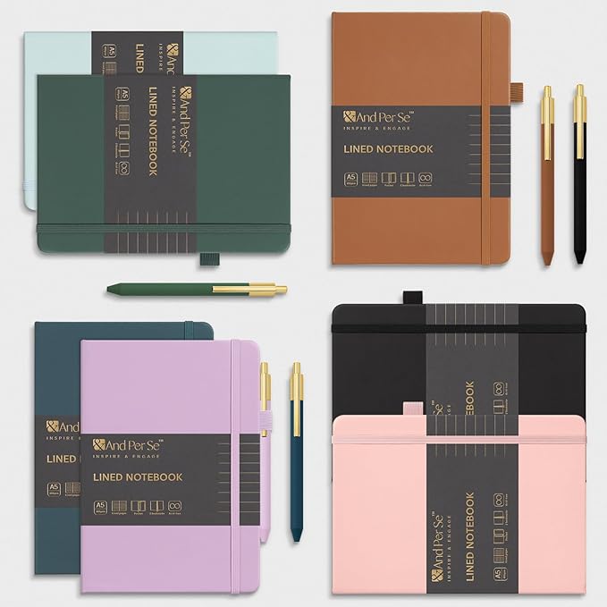 A5 Lined Leather Journal and Pen Set, Hardcover Notebook with Pen, 160 Pages 100gsm Thick Ruled Paper for for Women Men Work Business School or Home Writing, 5.7'' x 8'' (Dark Blue)