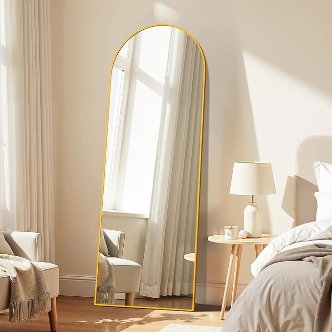 Simple Deluxe Arched Mirror Full Length, 59"x16", Body Wall Mirror with Shatter-Proof Glass, Gold Aluminum Frame, Floor-Standing, Wall-Mounted, Leaning