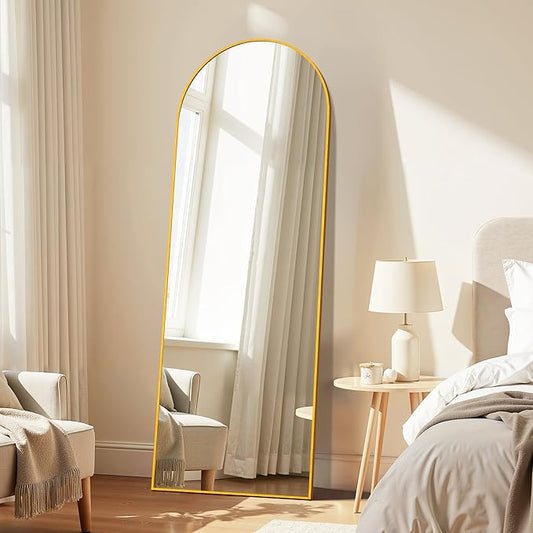 Simple Deluxe Arched Mirror Full Length, 59"x16", Body Wall Mirror with Shatter-Proof Glass, Gold Aluminum Frame, Floor-Standing, Wall-Mounted, Leaning