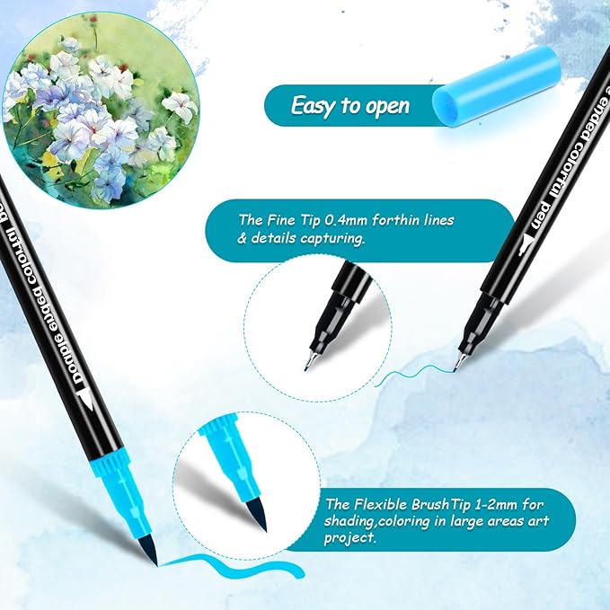 60 Colors Dual Markers Brush Pens, Art Markers Colored Pens for Adult Coloring Books, Brush and Fine Point Dual Tip Artist Colored Marker Set for Drawing Adult Coloring Hand Lettering