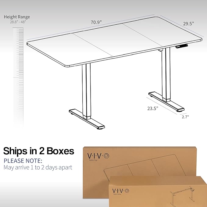 VIVO Electric 71 x 30 in Rustic Standing Desk, Memory Height Adjustment, 1B Series, Black and Vintage Brown Top, White Frame, DESK-KIT-1W7BN