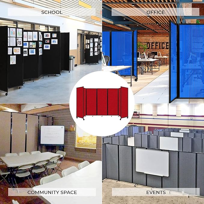 Versare Room Divider 360 Portable Wall Partition | Folding Panels | Large Freestanding Divider | Locking Wheels | Temporary Room Separator | 25' x 7'6'', Ocean