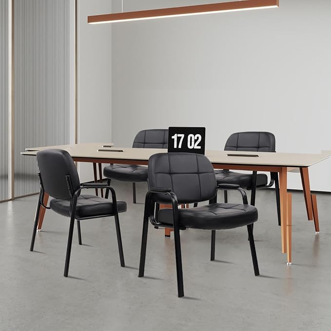 CLATINA Big & Tall 800 lbs Waiting Room Guest Chair, Leather Office Reception Chair No Wheels with Padded Arms for Elderly Home Desk Conference Room Lobby Side Salon Clinic, Black(8 Pack)