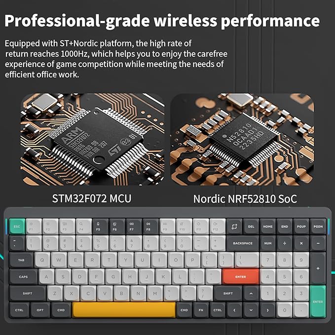 nuphy Air96 V2 Wireless Mechanical Keyboard,100 Keys RGB Backlit Keyboard,Supports Bluetooth 5.1,2.4G and Wired Connection,for PC/Laptop/Windows/Mac -Grey Gateron Cowberry Switch