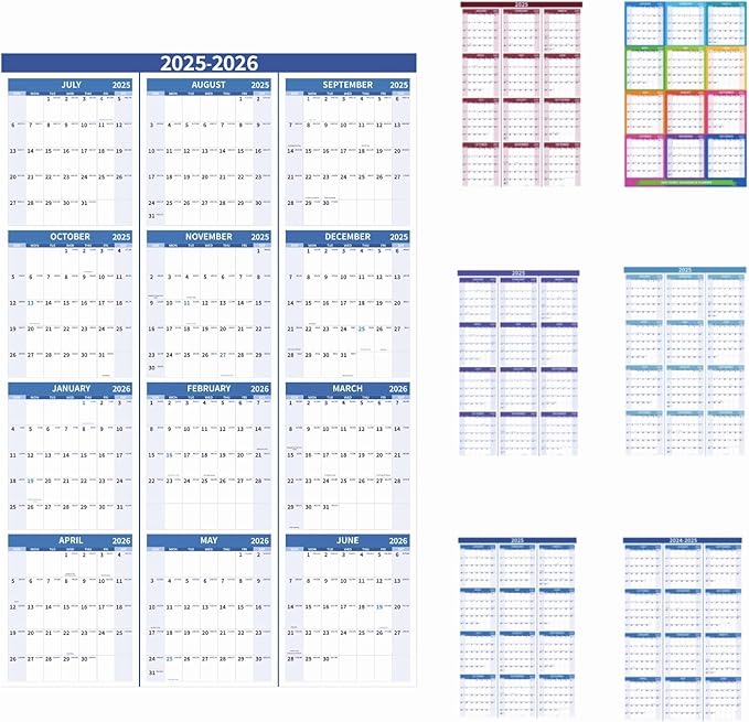 2025-2026 Wall Calendar 34.8" x 22.8" Large Vertical Yearly Wall Hanging Calenda with Julian Date from July 2025 to June 2026 Thick Paper Calendar 12 Month Annual Planner for Office Fridge(Blue)