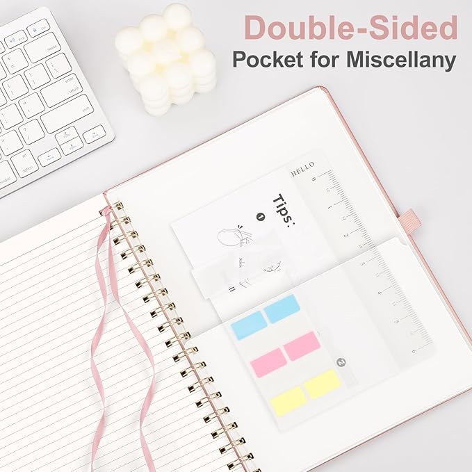 AHGXG Lined Spiral Journal Notebook, B5 Large Journals for Women Men, 140 Pages Hardcover Leather Notebook College Ruled, 100 GSM Paper, Notebooks for Work School Note Taking, 7.6" x 10", Rose Gold