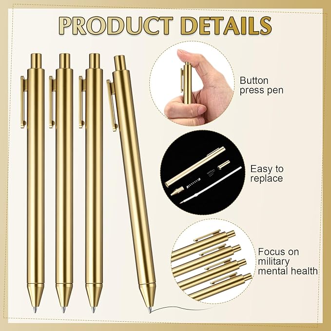 50 Pcs 30 Pcs Gold Slim Ballpoint Pens Bulk Golden Retractable Black Ink Medium Point (0.5mm) Smooth Metallic Color Writing Ballpoint Pens for Wedding Bridal Shower Business Office (Classic Style)