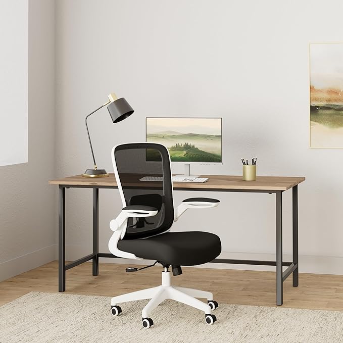 FelixKing Office Chair, Ergonomic Desk Chair Breathable Mesh Chairs with Adjustable High Back Lumbar Support Flip-up Armrests, Executive Swivel Comfy Task Computer Chairs for Home Office White