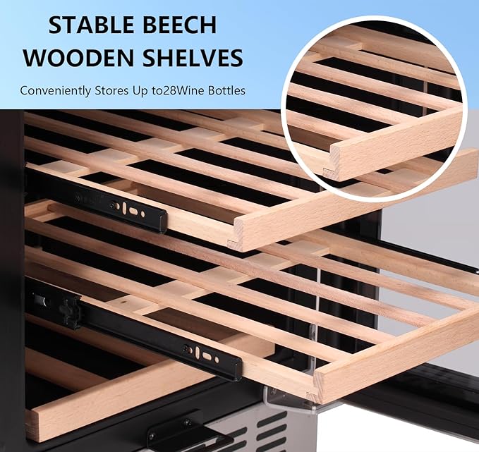 Antarctic Star Wine Fridge,15 Inch Wine Cooler Refrigerator Under Counter(41-68°F),28 Bottles Built-in Dual Zone &Freestanding Wine Refrigerator with Stainless Steel & Double-Layer Tempered Glass Door