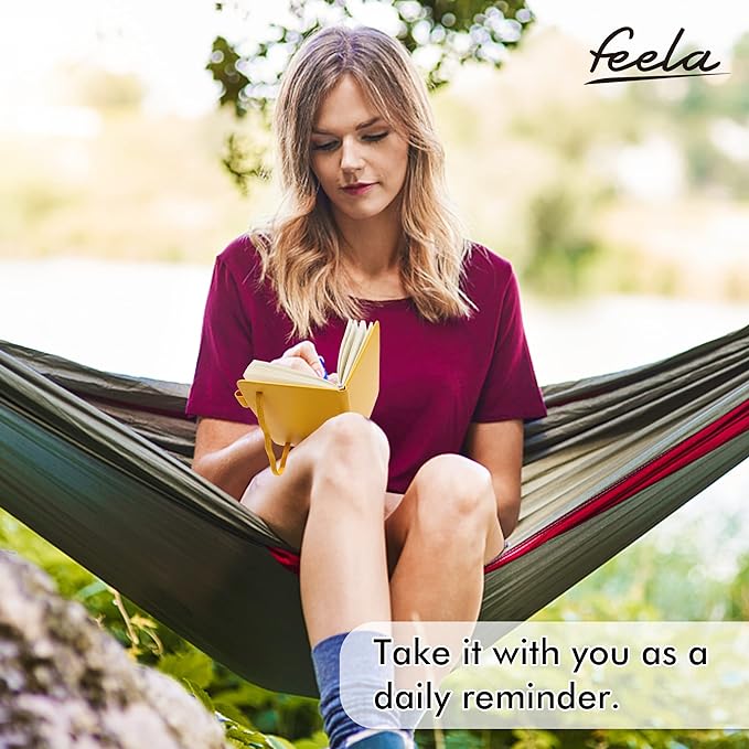 feela 6 Pack Pocket Mini Notebooks Bulk, Small Cute Memo Notepads Hardcover College Ruled Lined Journals with Pen Holder for School Business Work, with 6 Black Pens, 3.5”x 5.5”, A6, Yellow