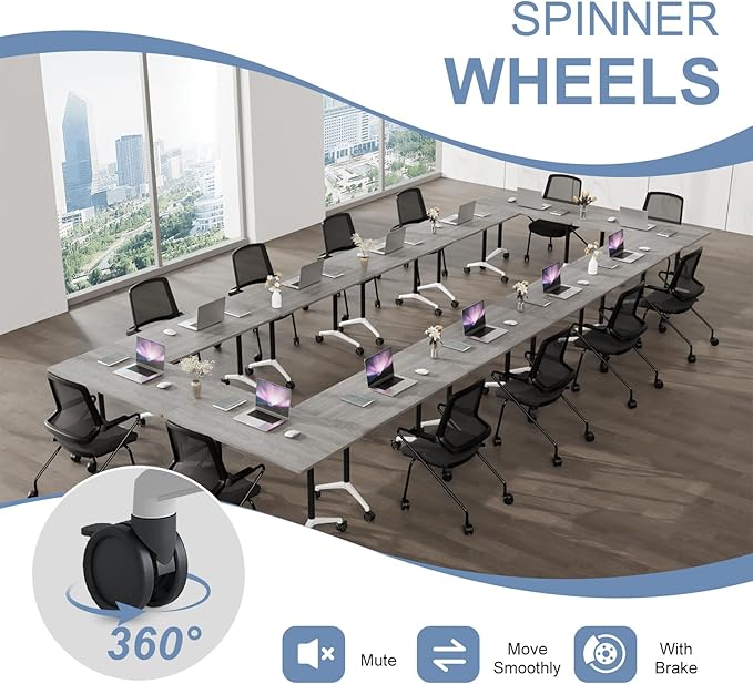 Folding Conference Table, Mobile Training Table for Office Conference, Modern Modular Rectangular Work Desk Meeting Seminar Work Tables with Caster Wheels, Large Breakroom Tables (4Pack L55.1in)