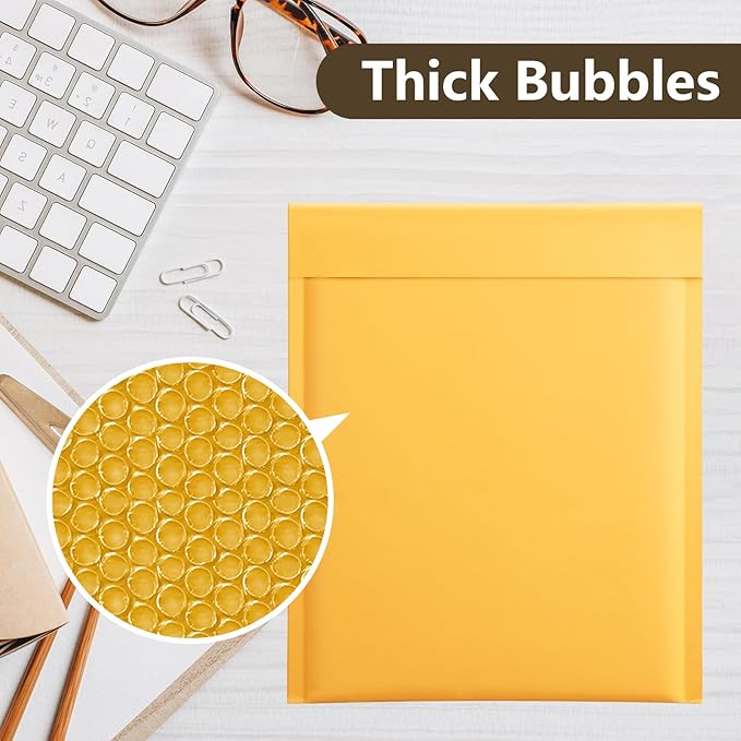 UCGOU Kraft Bubble Mailers 10.5x16 Inch 25 Pack Usable Size 10.5x15 Yellow Padded Envelopes #5 Large Mailing Packages Self Sealing Tear Resistant Boutique Bulk Mail Shipping Bags for Book and More