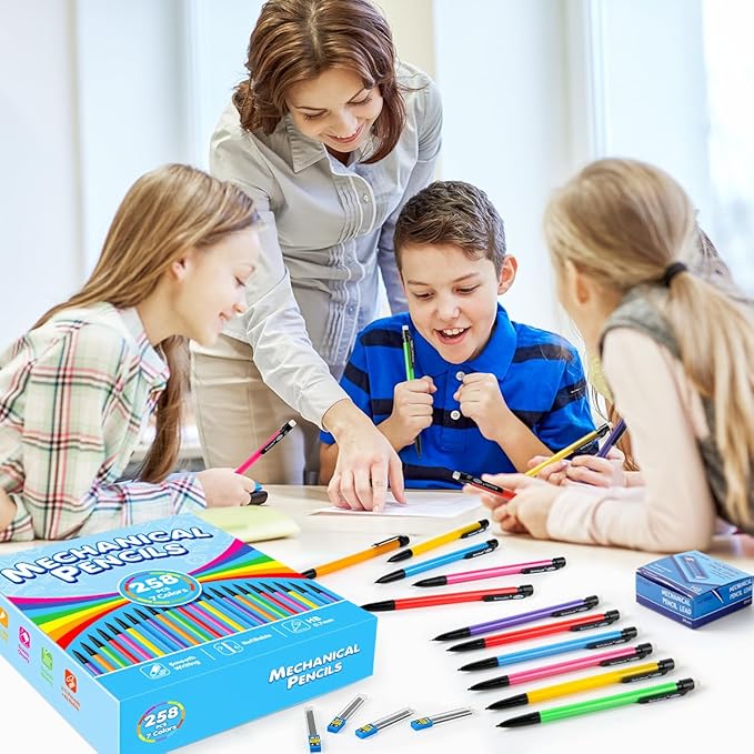 BainGesk Mechanical Pencils, 0.7mm Medium Point, HB #2 Lead, 210 Pack Bulk Mechanical Pencils and 48 Tubes Refills, Assorted Colored Barrels, Office School Supplies