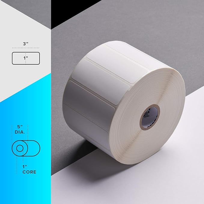 Zebra 3 x 1 in Thermal Transfer Polypropylene Labels PolyPro 3000T Permanent Adhesive Shipping Labels 1 in Core 8 rolls 10031648SP