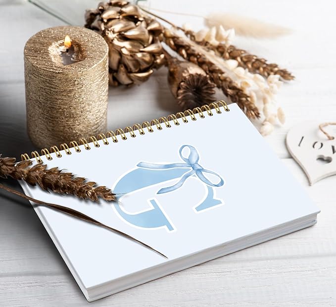 Initial G Notebook Journal,Personalized Teen Girl Gifts,Coquette Trendy Preppy Blue Bow Spiral Notebook,Monogrammed Gifts for Women Teen Girl,College Ruled Hardcover Spiral Notebook 5.5 x 8.3
