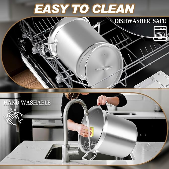 Large Stock Pot - 24QT Stainless Steel Stockpot with Lid, Heavy Duty Tri-Ply Bottom Commercial Grade Soup Pot for Cooking Soup, Stew, Pasta, Oven, Gas, Ceramic, Dishwasher Safe