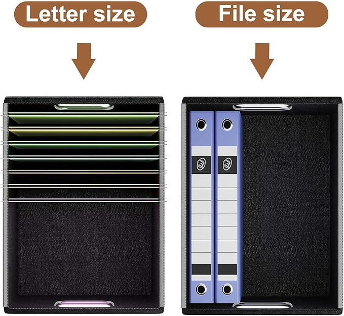 Huolewa Faux Leather File Organizer Box with Lid, Collapsible Hanging File Folder Box Organizer with Plastic Slides, Decorative Home/Office Filing System Boxes for File and Folder Storage