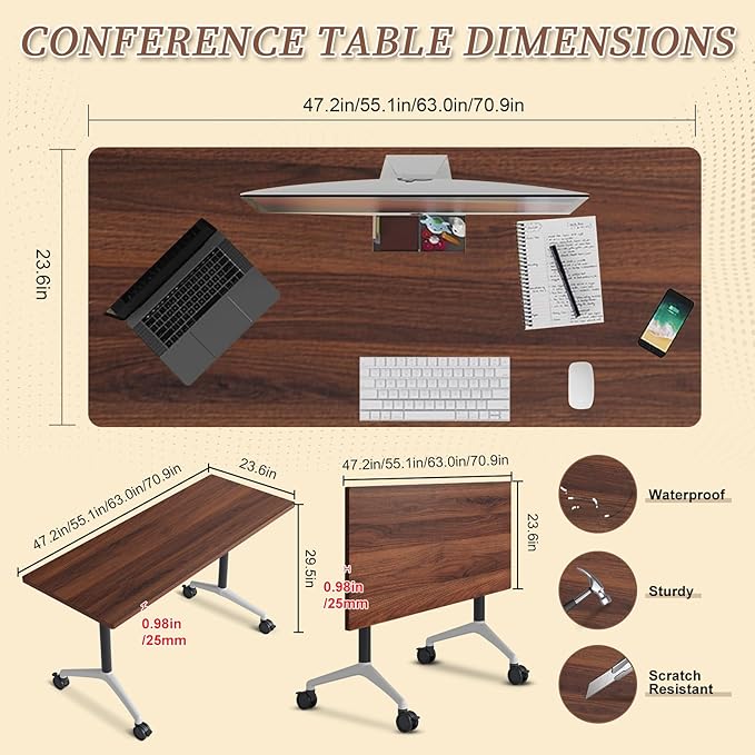 Folding Conference Room Table, Modern Conference Tables with Wheels, Large Rectangular Mobile Training Tables for Office Classroom, Foldable Modular Boardroom Seminar Table (10pack L47.2in)