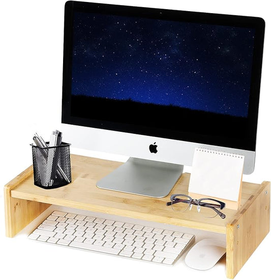 KINLINK Solid Wood Monitor Stand Riser, Monitor Riser with 2 Adjustable Height, 15.8 inch Computer Riser for Computer, iMac, PC, Printer, Computer Monitor Stand for Home & Office, Natural