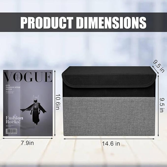 Large 22 Quart Linen Fabric Foldable Storage Bin Cube Organizer Basket with Flip-Top Lid & Handles, Clothes Blanket Box for Home, Office, Closet, Black & Gray, 4 Pack 14.6 x 9.5 x 9.5