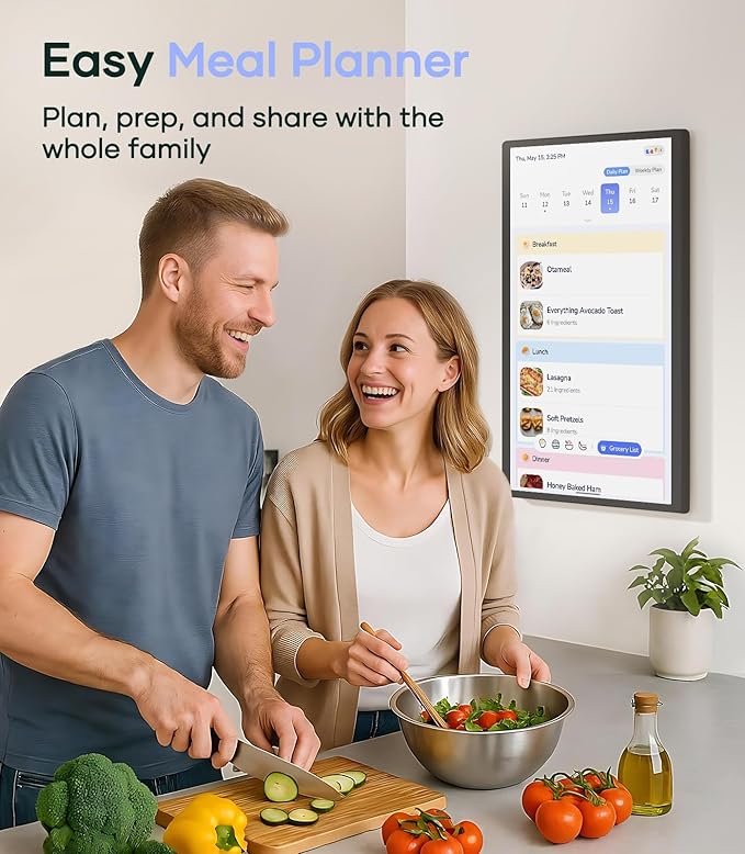 Digital Calendar+ 2: 24 Inch Wall Touch Screen Chore Chart Customize Dashboard Smart Electronic Calendar for Family Schedules Meal Planner Supports All Google Play Apps Wall Mount Black