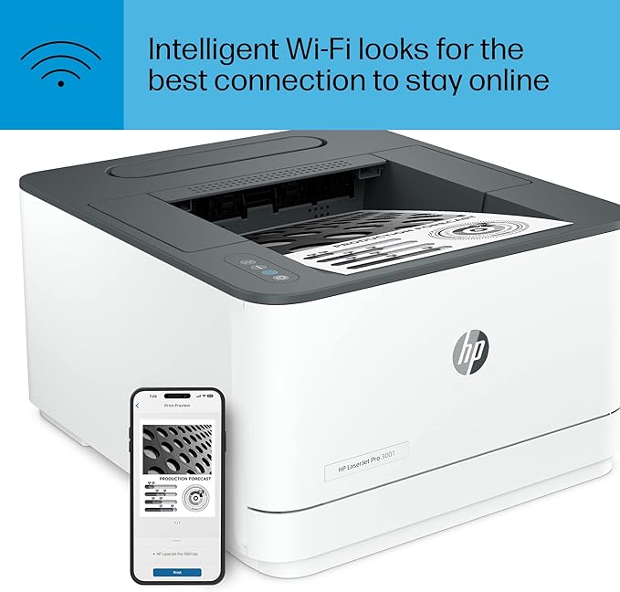 HP LaserJet Pro 3001dw Wireless Black & White Printer, Best-for-Office (3G65OF)
