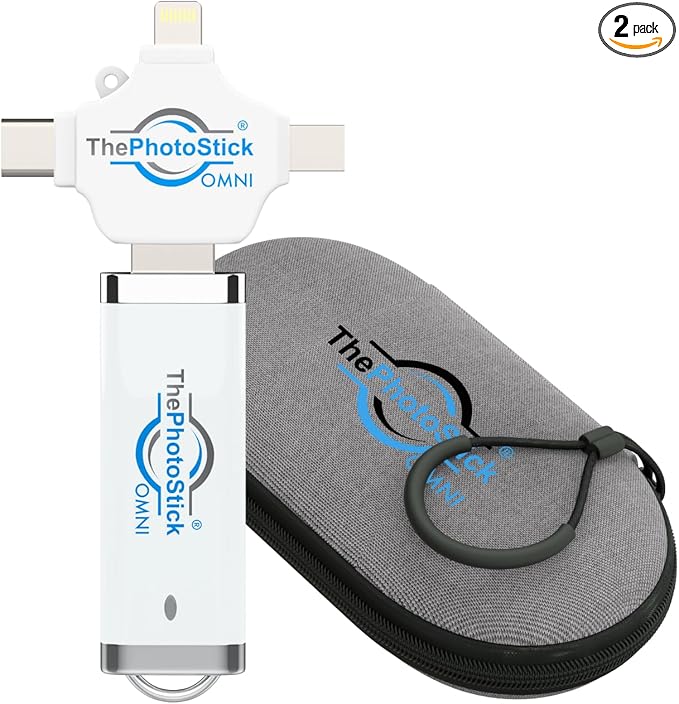 ThePhotoStick® Omni 64GB + Protective Case | Secure Photo & Video Backup and Transfer | Digital File Organization | USB & Multiport Connection for Phones, Tablets and Computers | Water Resistant Case