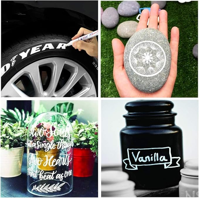 White Paint Pens Markers - 12 Pack Oil Based Permanent Marker, Medium Tip, Never Fade, Quick Dry, Waterproof Paint Pen for Rocks Painting, Wood, Fabric, Plastic, Canvas, Glass, Metal