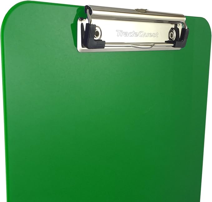 Trade Quest Plastic Clipboard Opaque Color Letter Size Low Profile Clip (Pack of 6) (Green)