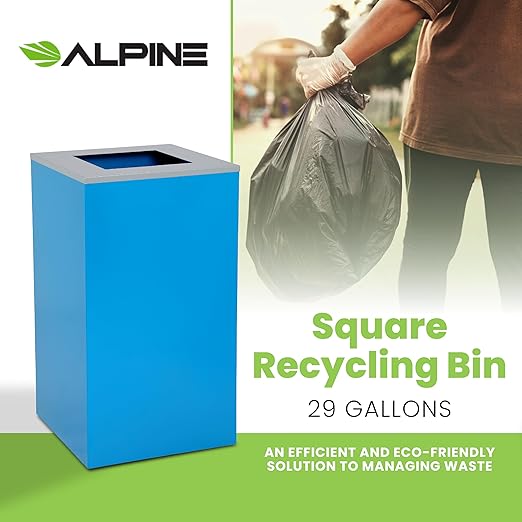Alpine Industries Square Lid 29 Gallon Sturdy Steel Cube Recycling Container, Square Opening - 3 Color Cans Available Sold Separately (Lid Square Opening)