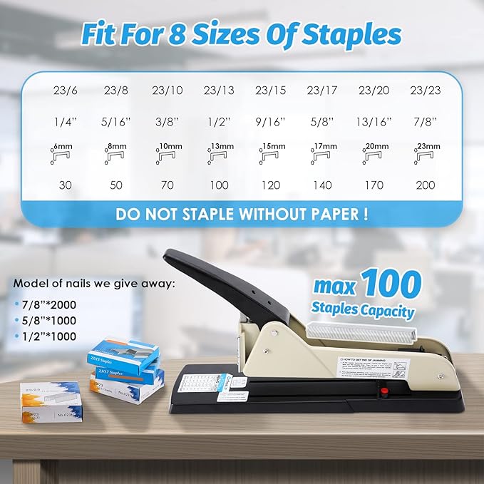 Long Reach Stapler, Heavy Duty Long Arm Stapler, 200 Sheets Capacity, 4000 Staples Gift, 9.84” Adjustable Stapling Depth Suitable for Booklets & Office Document, Fixable Paper Guide