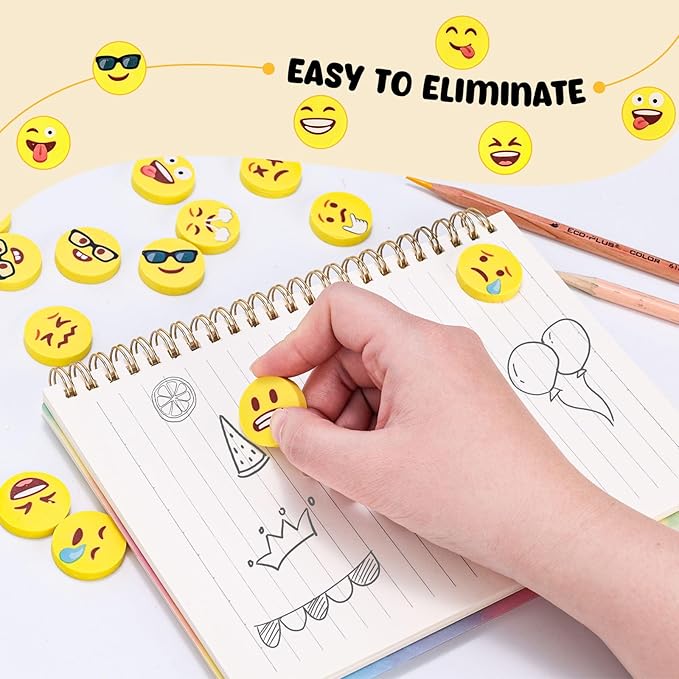 LovesTown Mini Erasers Bulk for Kids, 60 Pcs Fun Mini Cute Erasers for Back to School, 1inch Small Fun Emoticon Round Eraser for Classroom Rewards Gift Bag Filler, Students, Carnival Prizes