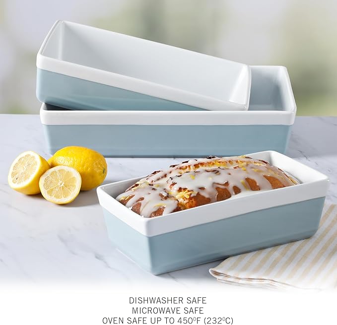 MARTHA STEWART 3 Piece Oven to Table Stoneware Bakeware, Baking Dish & Casserole Set - Dusty Blue