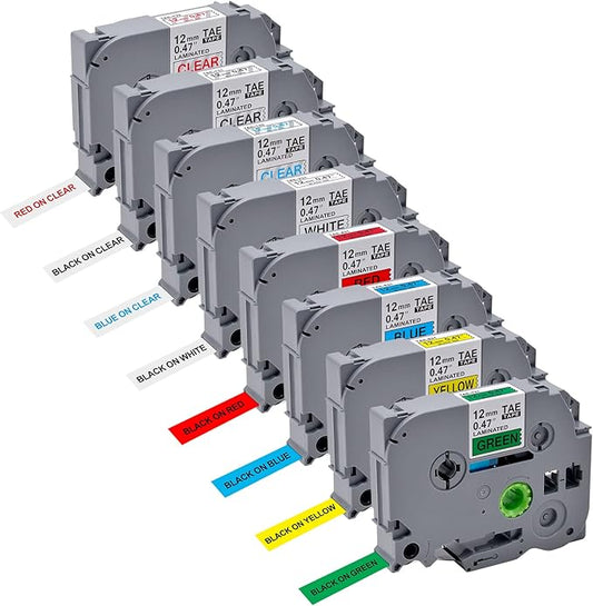 GREENARK TZe-231 TZe231 TZ TZE 231 131 132 133 431 531 631 731 Compatible Label Tape Laminated Black on White Replacement for Brother P-Touch Label Maker PT-J100 etc (12mm x 8m),8-Pack