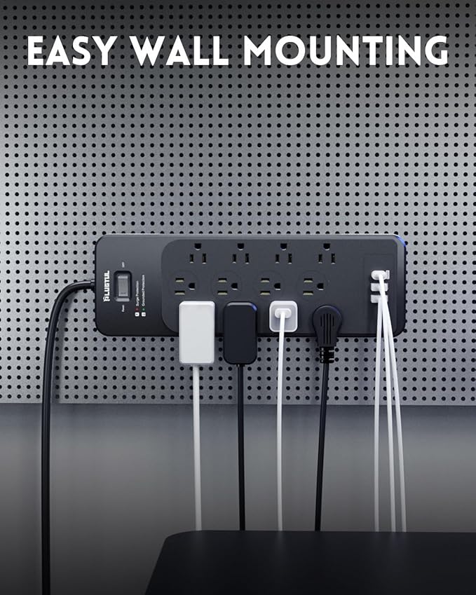 Surge Protector Power Strip 15FT(4080J), PLUGTUL Surge Protector with 12 Outlets - Spacious Design for Large Plugs, Flat Plug, 20W USB C Charging for Home, Office, ETL Listed