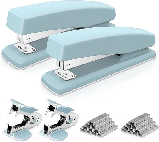 Deli Stapler, Desktop Stapler, 2 Pack, Office Stapler, 25 Sheet Capacity, Includes 2000 Staples and 2 Staple Removers, 2 Pack, Blue