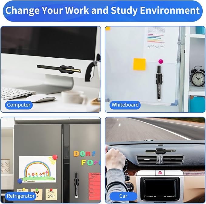 Adhesive Pen Pencil Holder for Desk Wall, 12PCS Marker Holder for Whiteboard Silicone Pen Holder for Clipboard Office Essentials Teacher Supplies (12PCS Black)