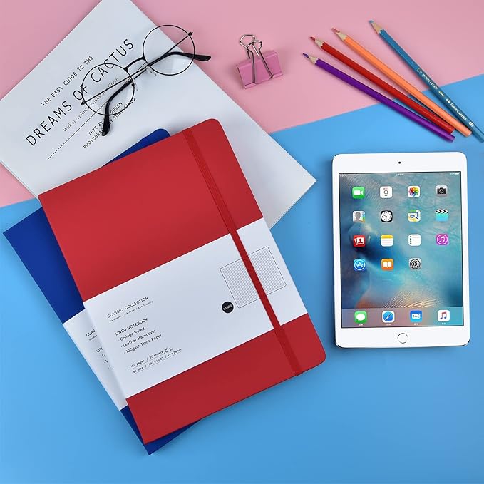 Coopay 3 Pack B5 Journal Notebooks Classic Ruled Notebooks Hardcover Lined Journals for Office Home School Business Writing Note Taking, 10.2 x 7.5 inch, 100GSM Thick Paper, 160 Pages (Gray/Blue/Red)