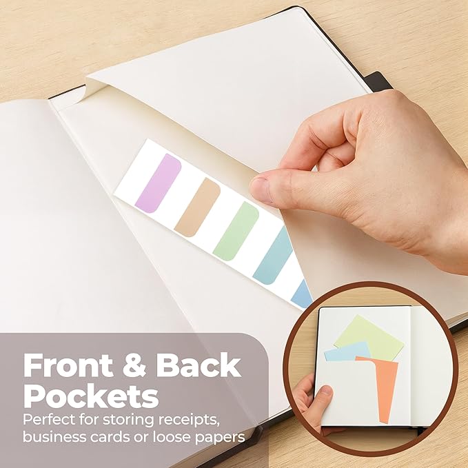 Classic Lined Journal Notebook 8.5x11" A4 Hardcover Leather - Black - 200 Pages College Ruled Large with Sticky Tabs, Pockets, and Pen Loop for Writing and Journaling - Big Hardback Men and Women