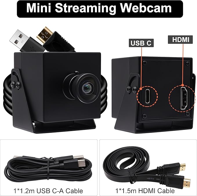 SVPRO 4K Webcam - USB HDMI Dual Output for Computer/Monitor/Projector/TV, Wide Angle Distortion-Free Streaming Webcam H.264 Security Camera