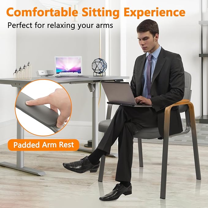 CLATINA Waiting Room Guest Chair with Bonded Leather Padded Arm Rest for Office Reception and Conference Desk (Grey 1 Pack)