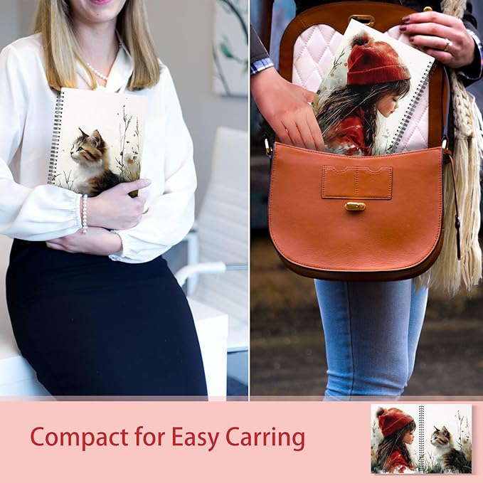 Spiral Journal Notebook for Women & Men,B5 Artistic Spiral Notebook: Orange & Black Cat with Little girl with red hat- Botanical Garden Edition