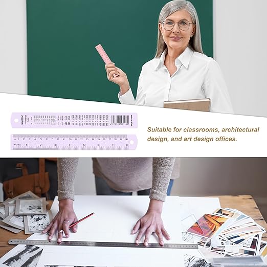 HARFINGTON 4pcs Metal Straight Ruler 20cm Metric SAE Aluminum Alloy Measuring Rulers Scale Tool with Hole for Measure Study Reading Classroom Office, Purple